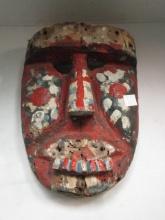 Painted Hand Carved Primitive Tribal Mask