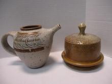Signed Studio Pottery Teapot and Butter Dish