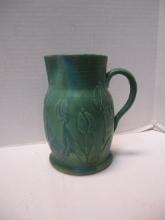 Signed Green Glazed Hand Turned Pottery Pitcher