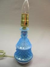 Vintage Fenton Opalescent Blue Hobnail Table Lamp 9"
