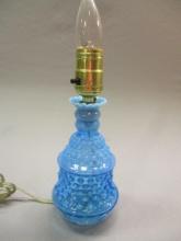 Vintage Fenton Opalescent Blue Hobnail Table Lamp 9"