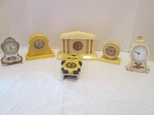 Five Vintage Wind-Up Tabletop Clocks and Vintage Animated Dog Wall Clock