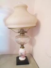 Handpainted Gone With The Wind Style Parlor Oil Lamp with Satin Glass Shade