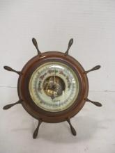 Tradition Brass and Wood Ship's Wheel Desk Barometer