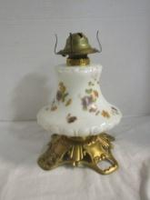 Floral Painted Oil Lamp on Black Base
