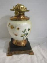 Heavy Floral Painted Oil Lamp on Base