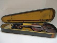 Vintage Violin/Fiddle and Bow in Wood Case - Marked "Billie Bean Fiddle"