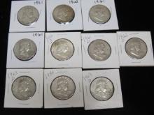 Lot of (10) Franklin Half Dollars