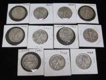 Lot of (11) Walking Liberty Half Dollars