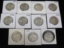 Lot of (11) Walking Liberty Half Dollars