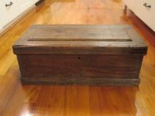 Antique Oak Tool Chest with Removable Tray and Hand Wrought Handles