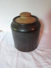 Antique Lucky Horseshoe Lidded Crock/Cookie Jar