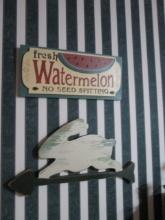 Folk Art "Fresh Watermelon No Seed Spitting" and Directional Arrow Rabbit