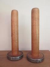 Pair of Textile Mill Bobbin Candle Holders