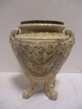 Antique Porcelain Footed Urn Vase with Brass Rim