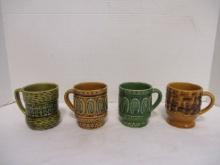 Four Midcentury Pottery Mugs Made in Japan