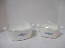 Two Corning Ware Blue Cornflower Lidded Casseroles