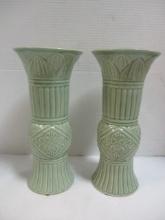 Pair of Green Glazed Vases