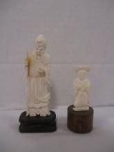 Two Pre Ban Carved Ivory Chinese Figures w/ Wood Bases