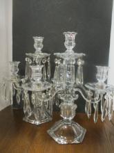Pair of 3 Lite Crystal Candelabras with Prisms