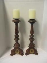 Pair of Sculpted Resign Pillar Candle Holders