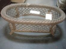 Painted Rattan Glass Top Coffee Table
