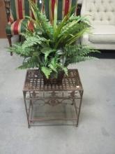 Metal Side Table and Metal Planter with Artificial Greenery