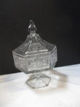 Imperial Glass Hexagon Colonial Scene Candy Dish