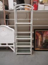 Painted White Wicker Etagere with Glass Shelves