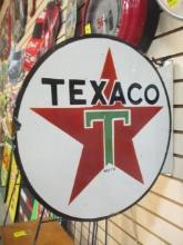 Old TEXACO Enamel Double Sided Flange Sign