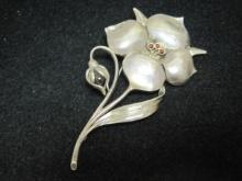 Antique Sterling Silver Flower Brooch