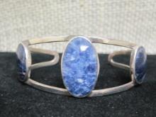 Vintage Mexican Sterling Silver Bracelet with Blue Stones- Signed