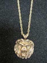 Sterling Silver Lion's Head Pendant on Gold Filled 18" Chain