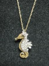 10k Gold Diamond Seahorse Pendant on 18" 10k Gold Chain- Appraised at $650!