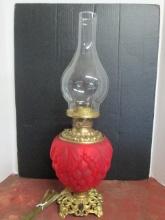 Electrified Ruby Red Satin Glass Body Banquet Lamp