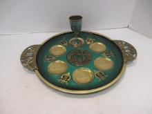 Vintage Metal Jewish Passover Seder Tray and Goblet