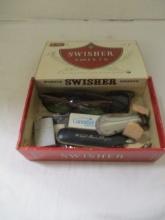 Man's Vintage Lot in Cigar Box - 2 Sunglasses, Weck Hair Shapener with Blades,