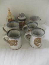 7 Pieces of Seashore Theme Studio of Art Pottery - Mugs, Soap Dispenser,