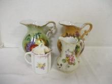 Collection of 4 Vintage Painted Pitchers and Handled Sugar Dish