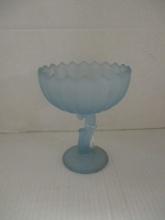 Vintage Indiana Glass Blue Frosted Lotus Blossom Compote