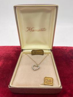 Vintage Krementz 14k overlay and CZ heart pendant necklace with $47.50 original pricetag