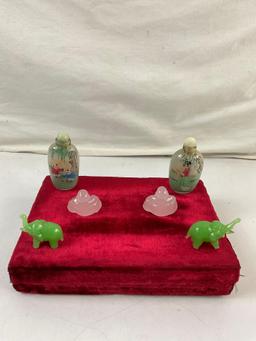 6 pcs Small Vintage Chinese Carved Stone Assortment. Painted Rock Crystal Snuff Bottles. See pics.