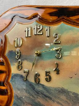 Old Western Themed Train Scene Plaque Clock