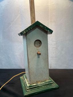 Wooden Birdhouse Lamp with handpainted Shade