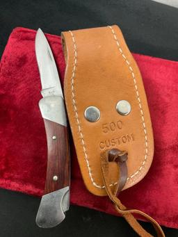 Vintage Buck 500 Folding Pocket Knife w/ Leather Sheath