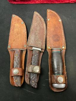 Trio of Vintage Remington Fixed Blade Knives, 2x RH4, & 1x RH70, w/ sheaths