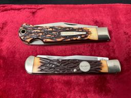 Pair of Remington Folding Knives, R-12 Double Blade, R1306 1990 Tracker Bullet Knife