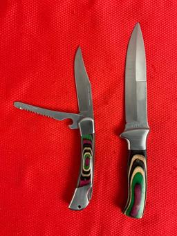 4 pc Survival Kit in Nylon Sheath w/ 6" Knife, 4" 2-Blade Folding Knife, Compass & Flashlight. See