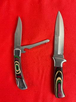 4 pc Survival Kit in Nylon Sheath w/ 6" Knife, 4" 2-Blade Folding Knife, Compass & Flashlight. See