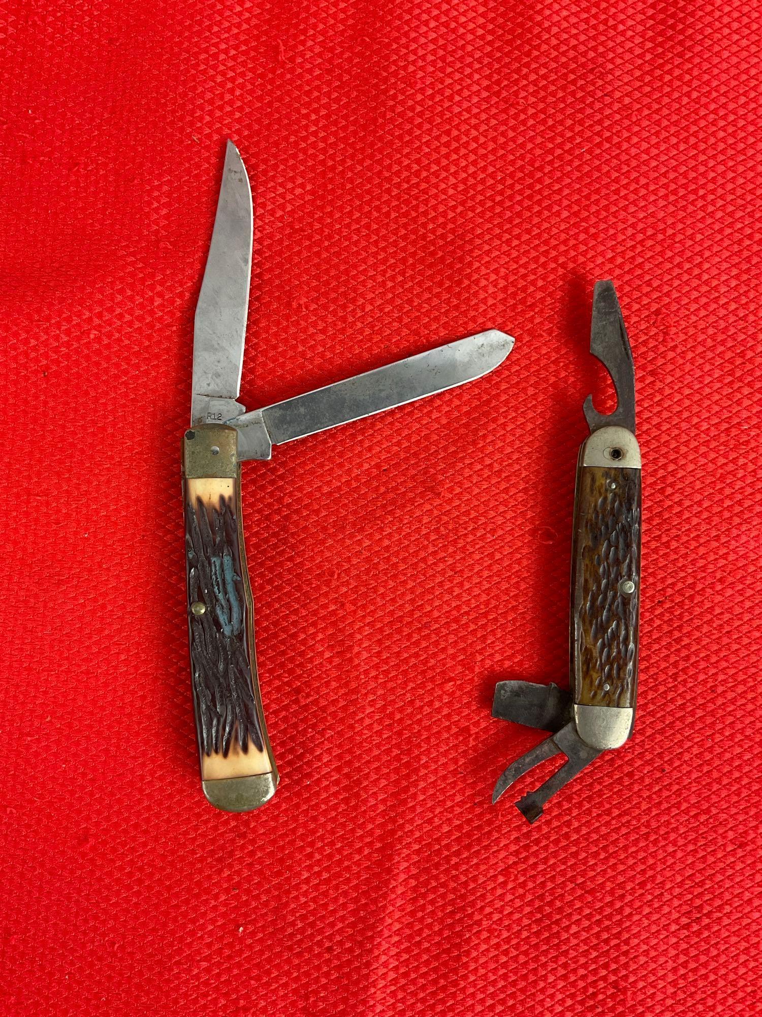 2 pcs Vintage Remington Steel Folding Knives Models R12 & Unnumbered Boy Scout Knife. As Is. See